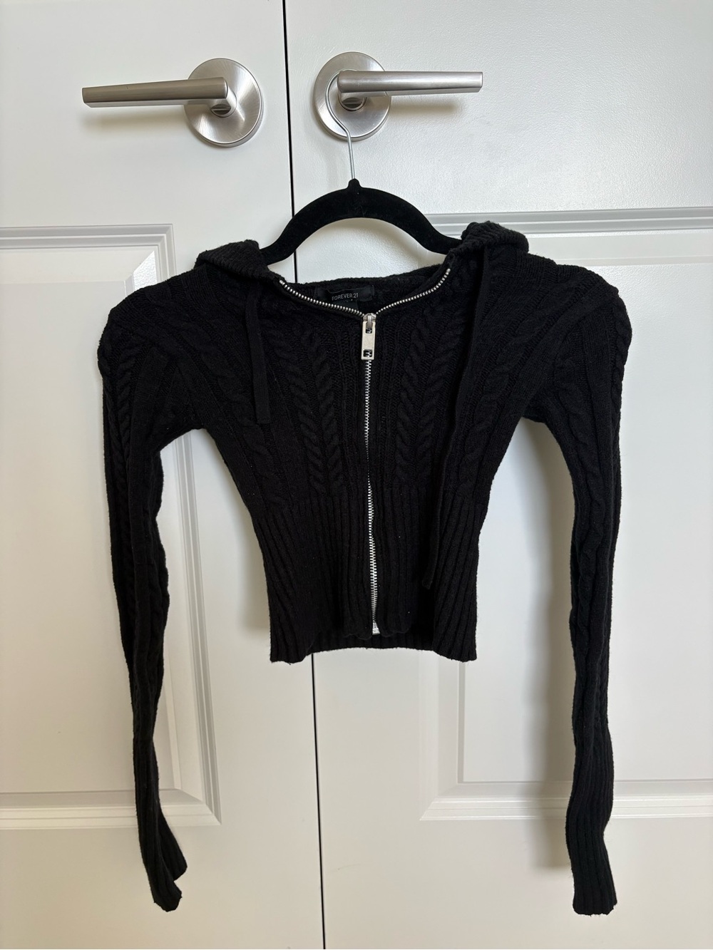Forever 21 Black Cable-Knit Zip-Up Hoodie